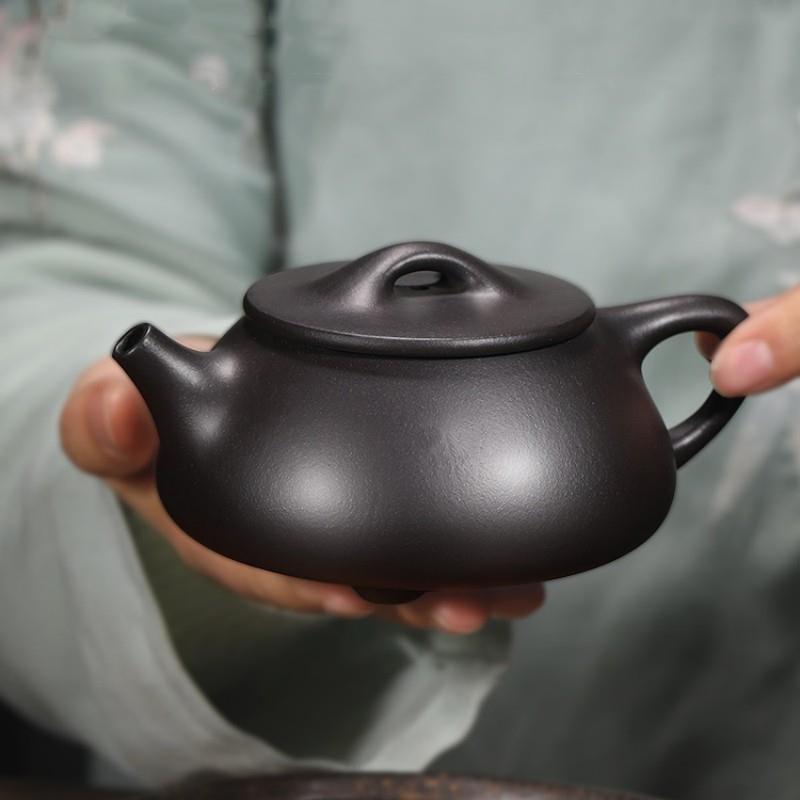 新款直销紫砂茶壶单壶家用功夫茶具石瓢壶半手工泡茶壶黑砂原矿球