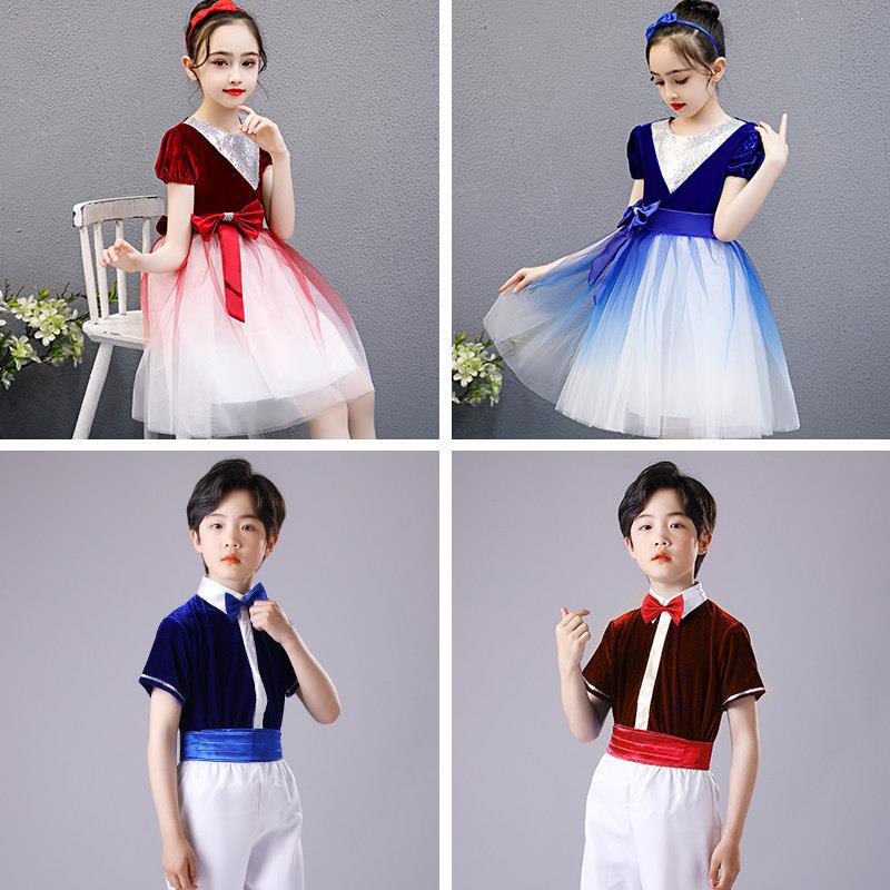 六一儿童演出服合唱服大合唱团男女童礼服舞蹈小学生朗诵表演服装