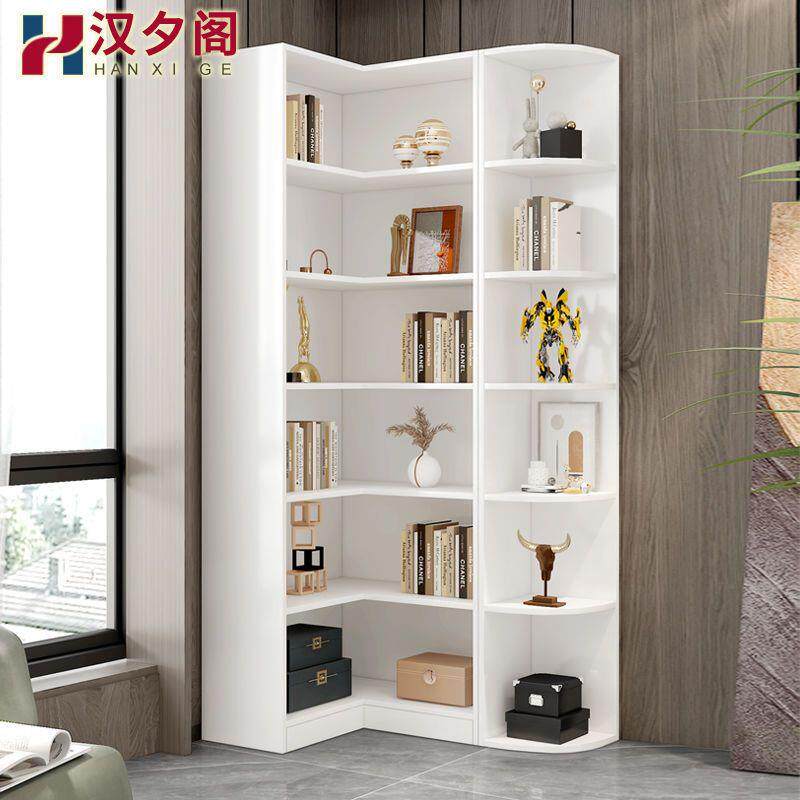转角书架置物架落地家用墙角柜现代简约客厅靠墙收纳柜多层书柜s^