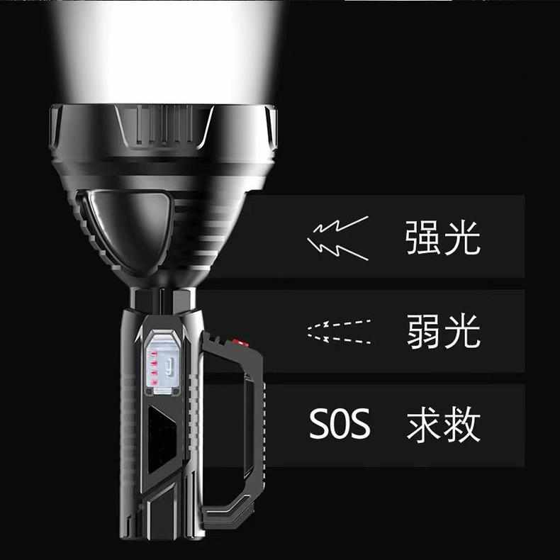 跨境强光手提手电筒 USB可充电ABS户外led多功能家用探照灯手提灯
