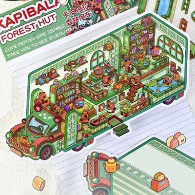 4Pcs/Set PET Motor Home Landscape Sticker 2.5D Effect DIY