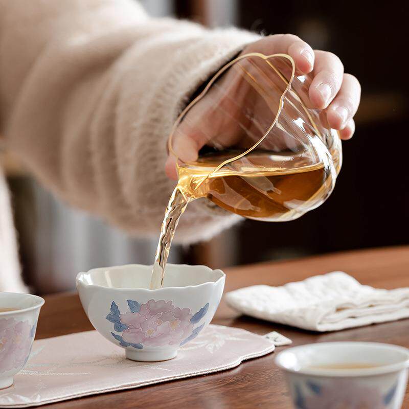 青古堆雕手绘牡丹盖碗旅行茶具陶瓷泡茶壶户外便携茶具套装手工