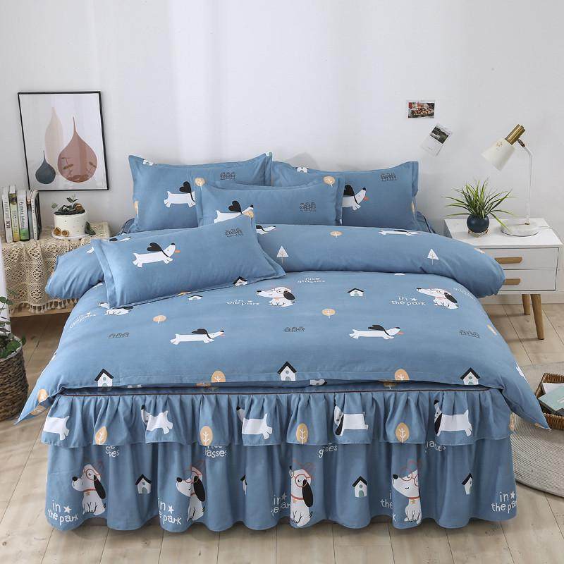 新款韩版全棉双花边床裙四件套加厚婚庆双人被套床罩保暖防滑床套,床上用品,床品套件/四件套/多件套,淘宝优惠券,粉丝福利购,淘宝优惠卷