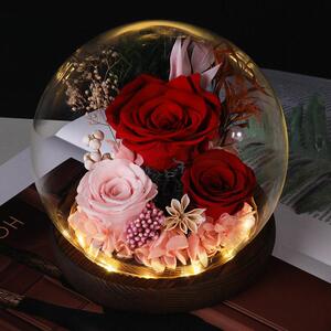母亲节永生花玻璃罩云南花卉干花摆件康乃馨小夜灯红玫瑰花圆顶球