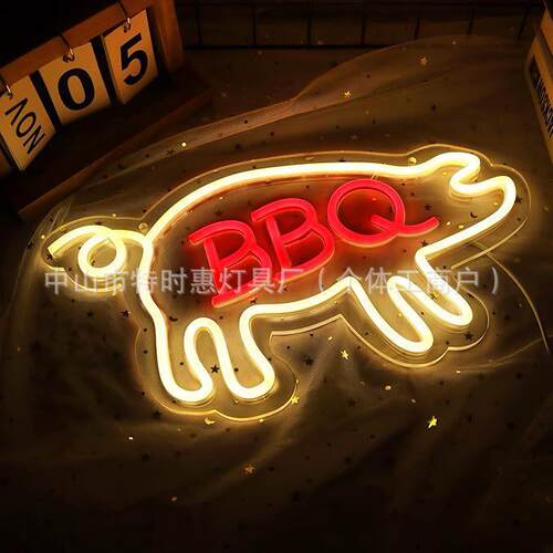 跨境亚马逊led霓虹灯BBQ汉堡BURGER发光图案餐厅便利店墙壁装饰