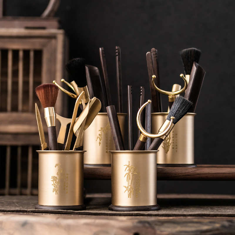 铜木茶道六君子套装茶夹茶勺新中式茶艺功夫茶具养壶笔茶配件