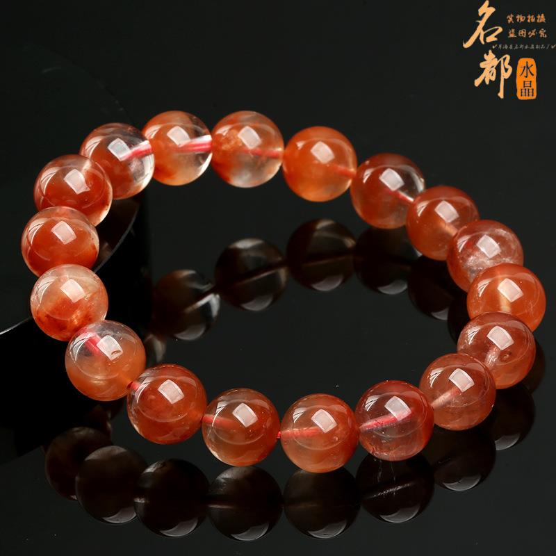 2026名都水晶 天然红兔毛晶手链 冰种聚宝盆红兔毛晶圆珠手串