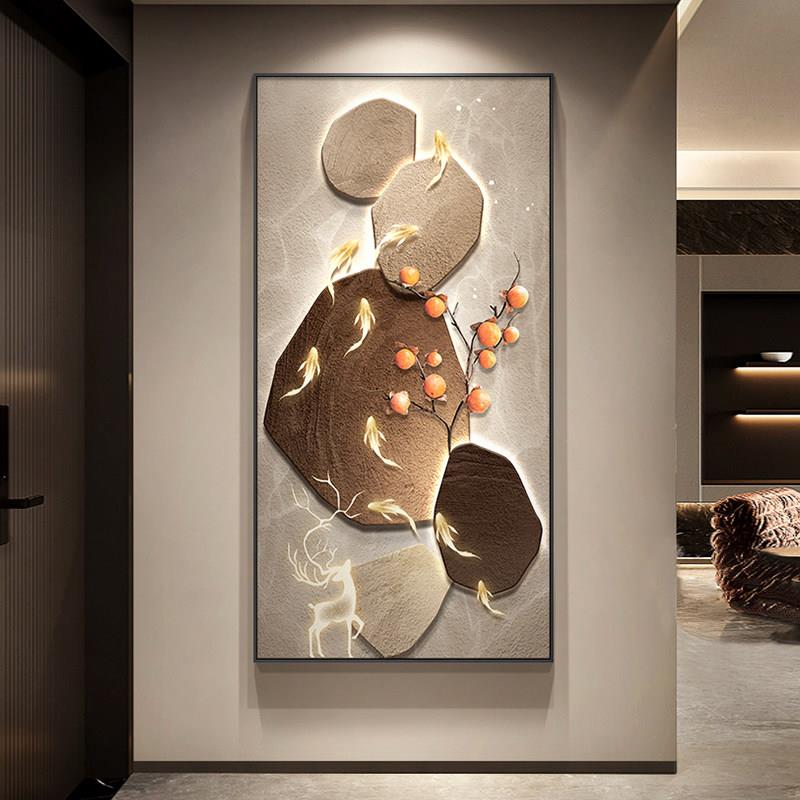 石鱼祥瑞入户玄关装饰画高级感走廊过道挂画新中式轻奢寓意好壁画