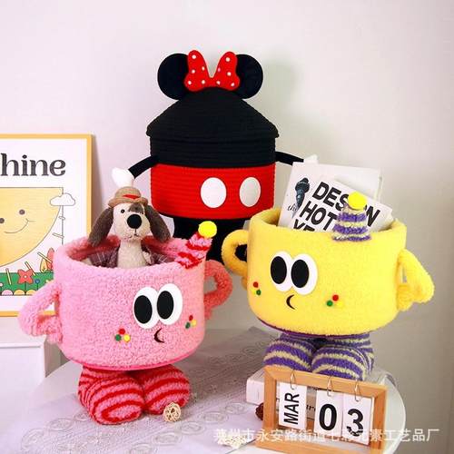 冰淇淋小怪兽多巴胺棉绳卡通客厅桌面摆件家用儿童零食杂物收纳筐