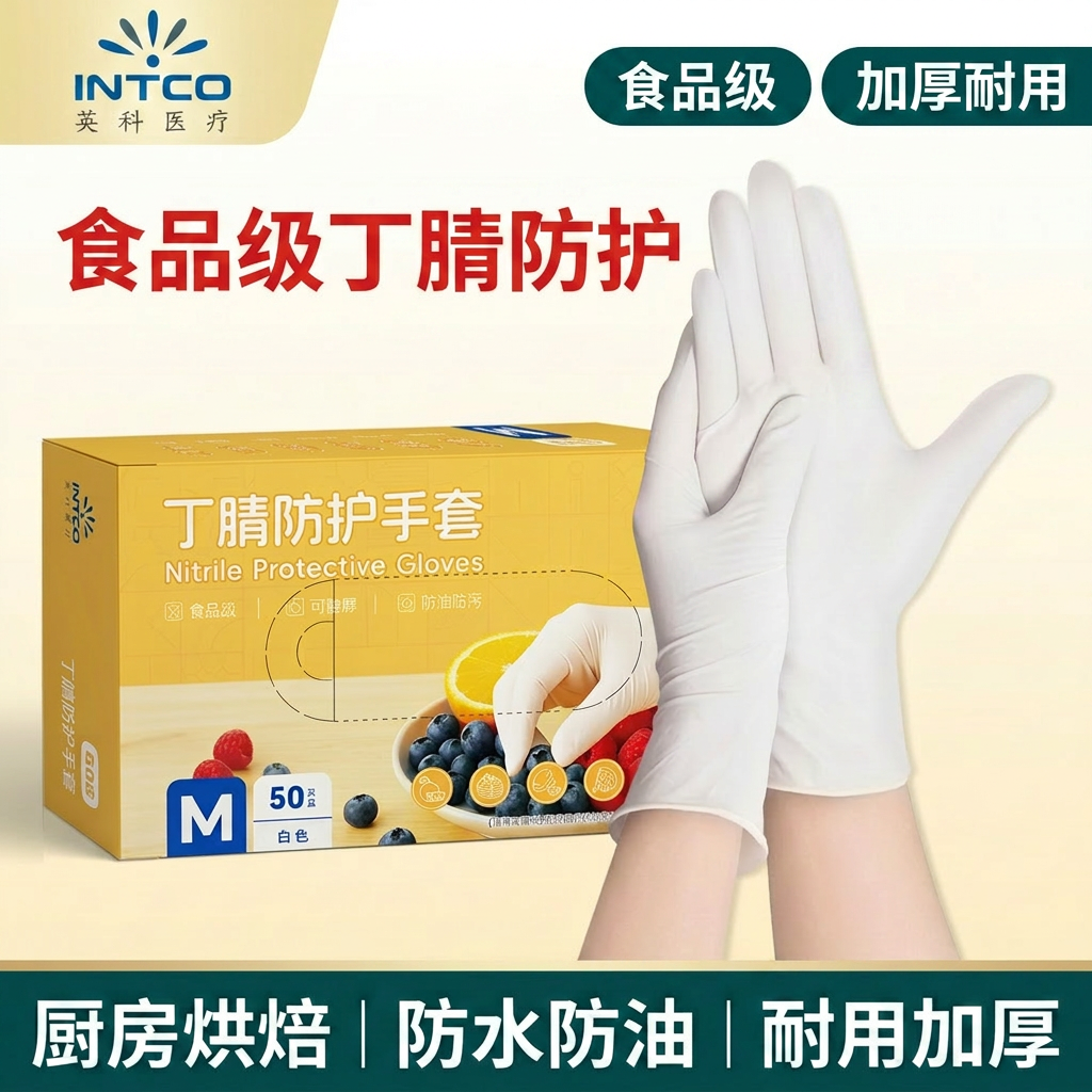 英科医疗一次性丁腈手套食品级加厚耐用防水防油厨房烘焙清洁家用