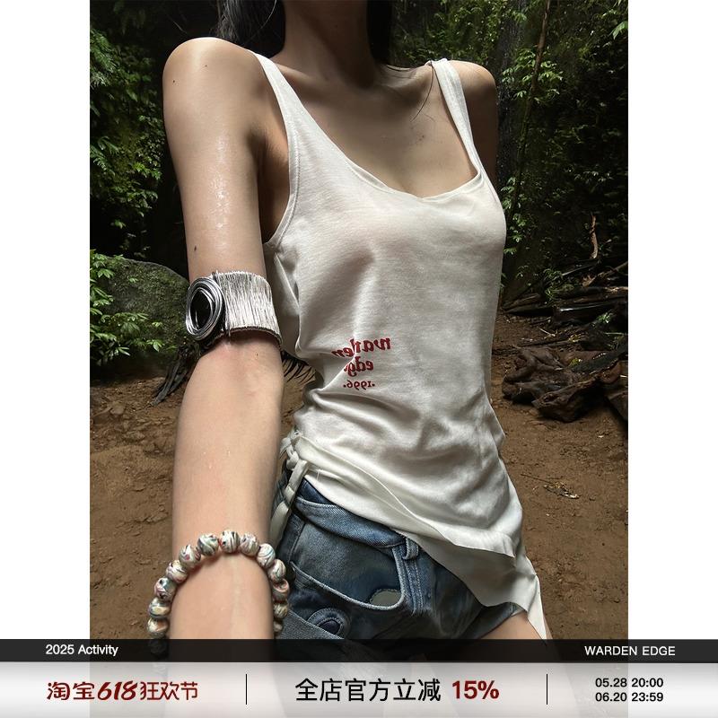韩好甜WARDEN EDGE 白色吊带背心女外穿修身显瘦辣妹无袖露背上衣