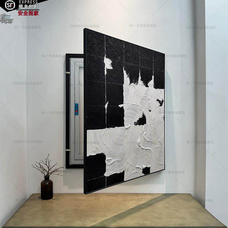 黑白艺术装饰画消防栓遮挡开门式挂画配电箱工业风装饰遮挡画墙画