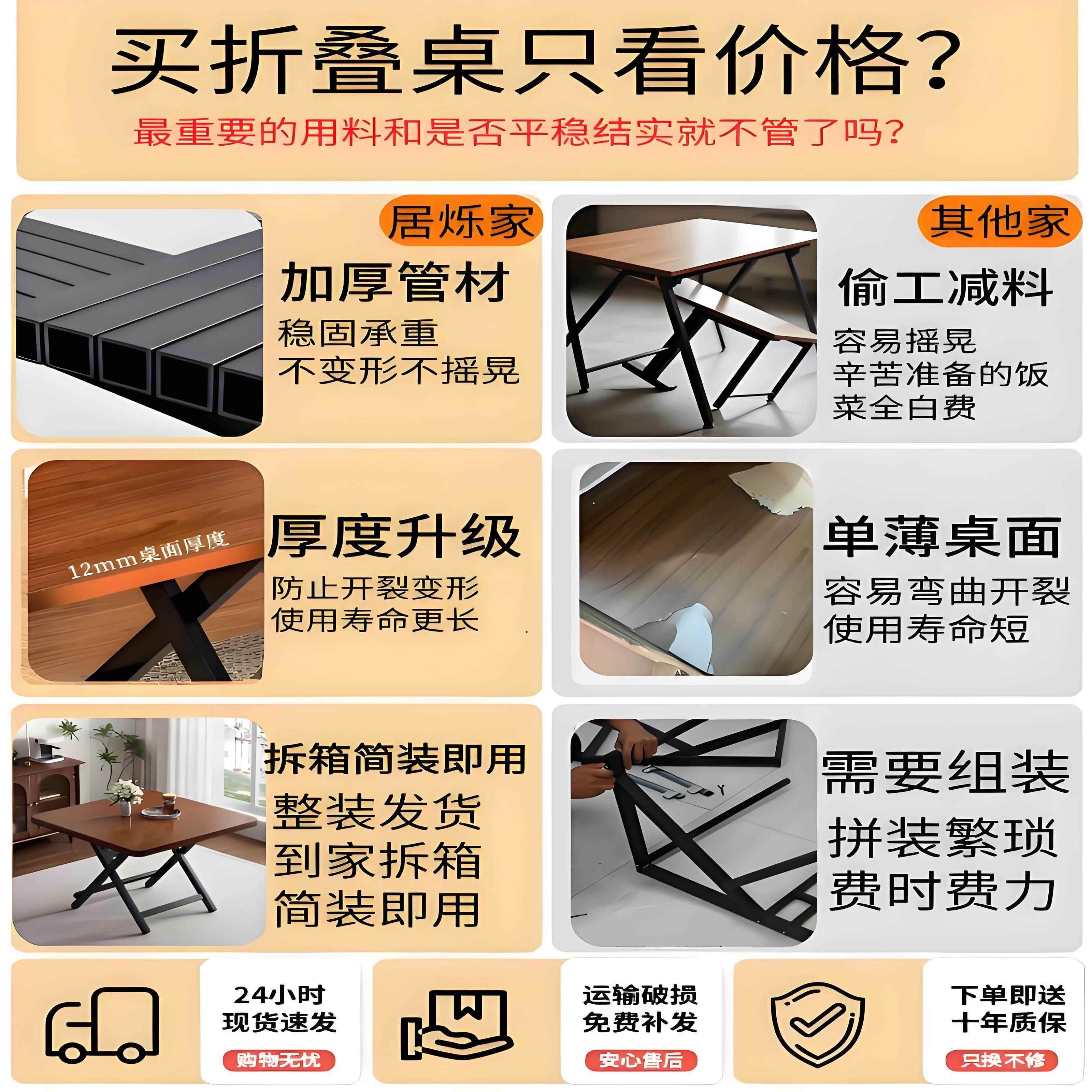 屋可折叠桌餐桌家用户MD25.4.2型小桌子易圆出桌租户外可携式简摆