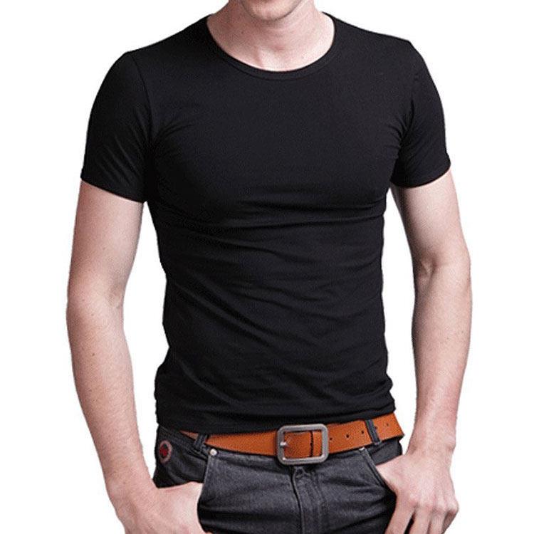 Men Tops V neck Cotton T Shirt 男士纯色打底衫弹力修身短袖T恤图片