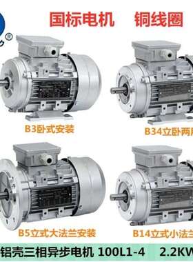 4极2.2KW方力电机YS/YE2/YE3/FL-100L1-4铝壳三相异步马达2200W