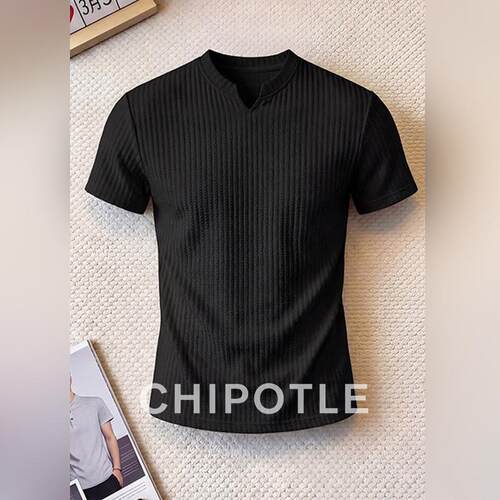 韩国CHIPOTLE肌理感V领正肩短袖t恤男款2026夏季收腰运动美式半袖