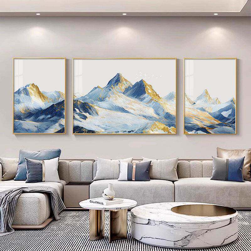 背靠金山客厅装饰画三联现代轻奢沙发背景墙挂画高档风景组合壁画