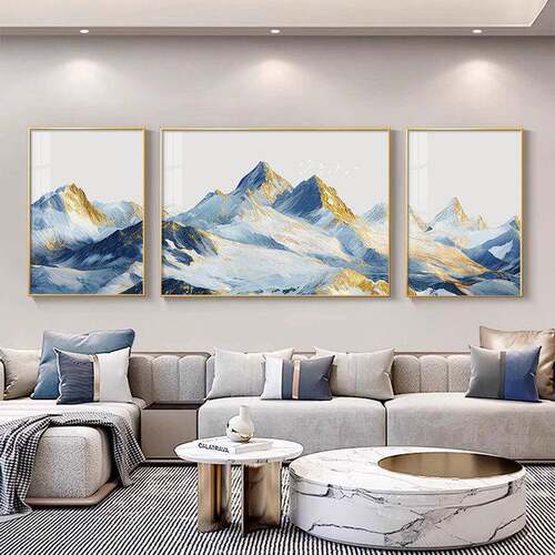 背靠金山客厅装饰画三联现代轻奢沙发背景墙挂画高档风景组合壁画