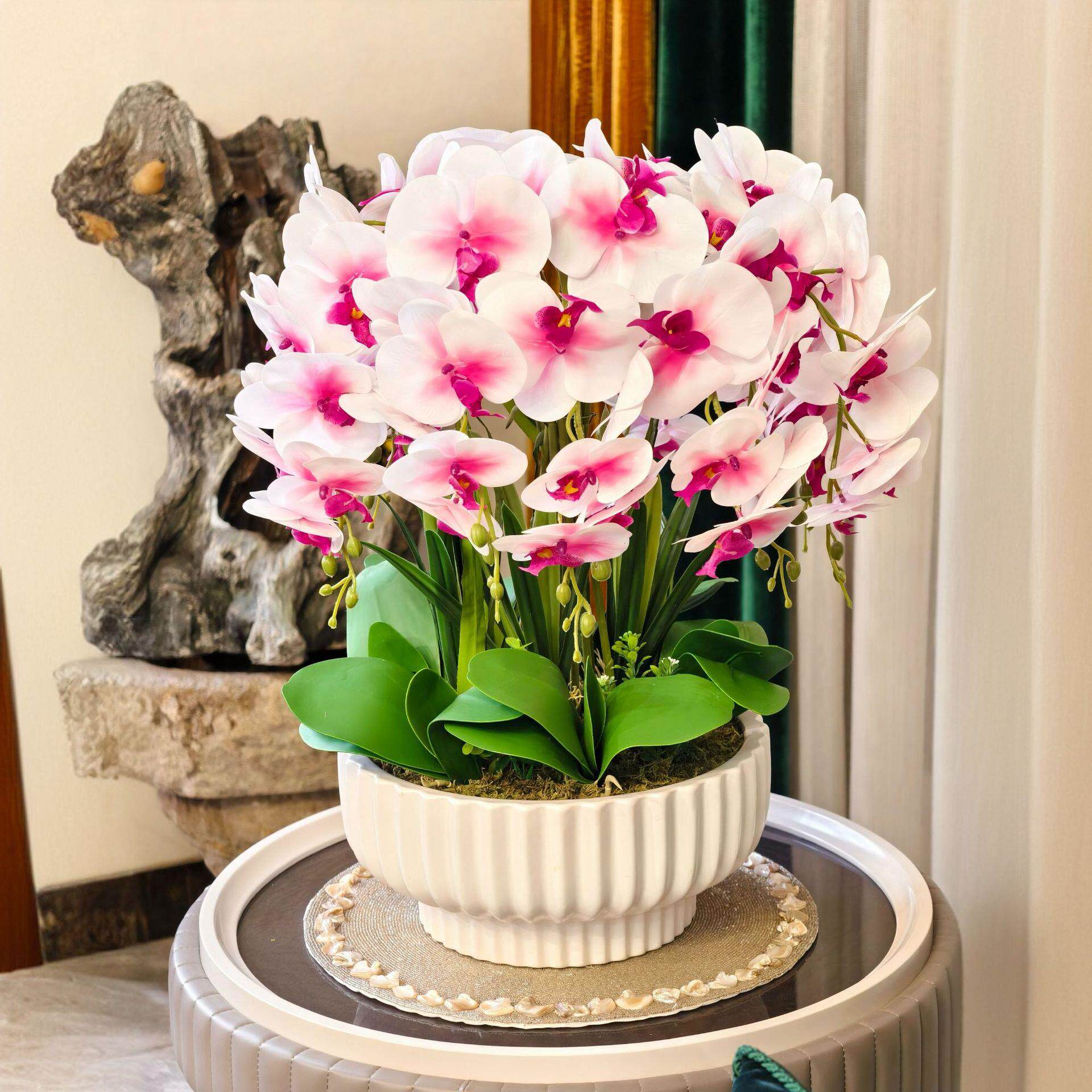 高档蝴蝶兰客厅上档次花干花仿真花高级逼真感酒店大堂假花摆件