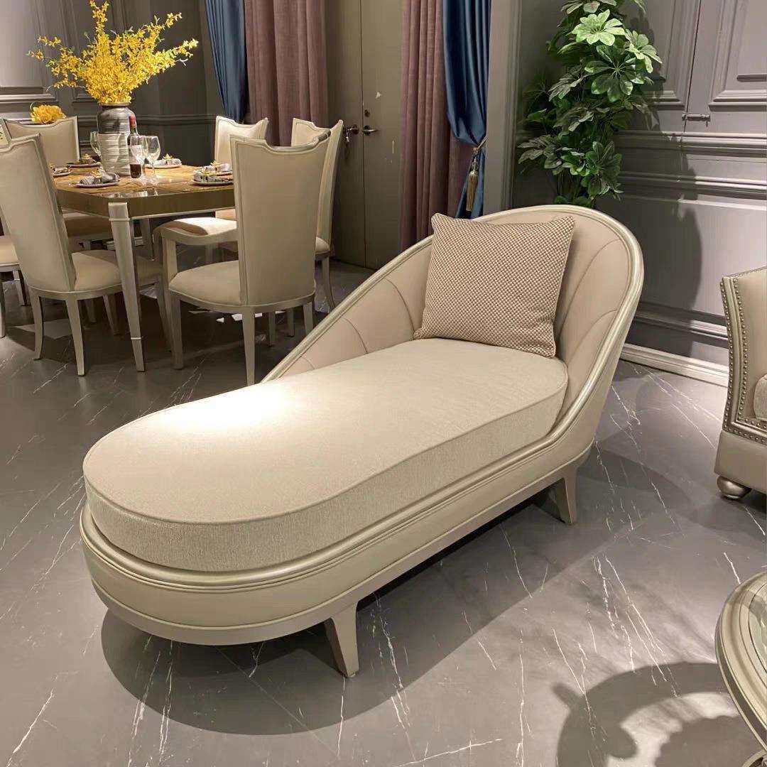 美式轻奢客厅实木贵妃椅简欧现代美人榻法式别墅奢华布艺沙发椅