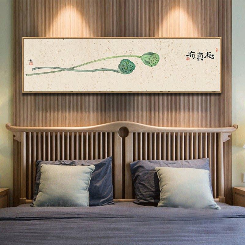 新中国风卧室装饰画,原木风格床头横幅挂画,客厅条形向日葵壁画