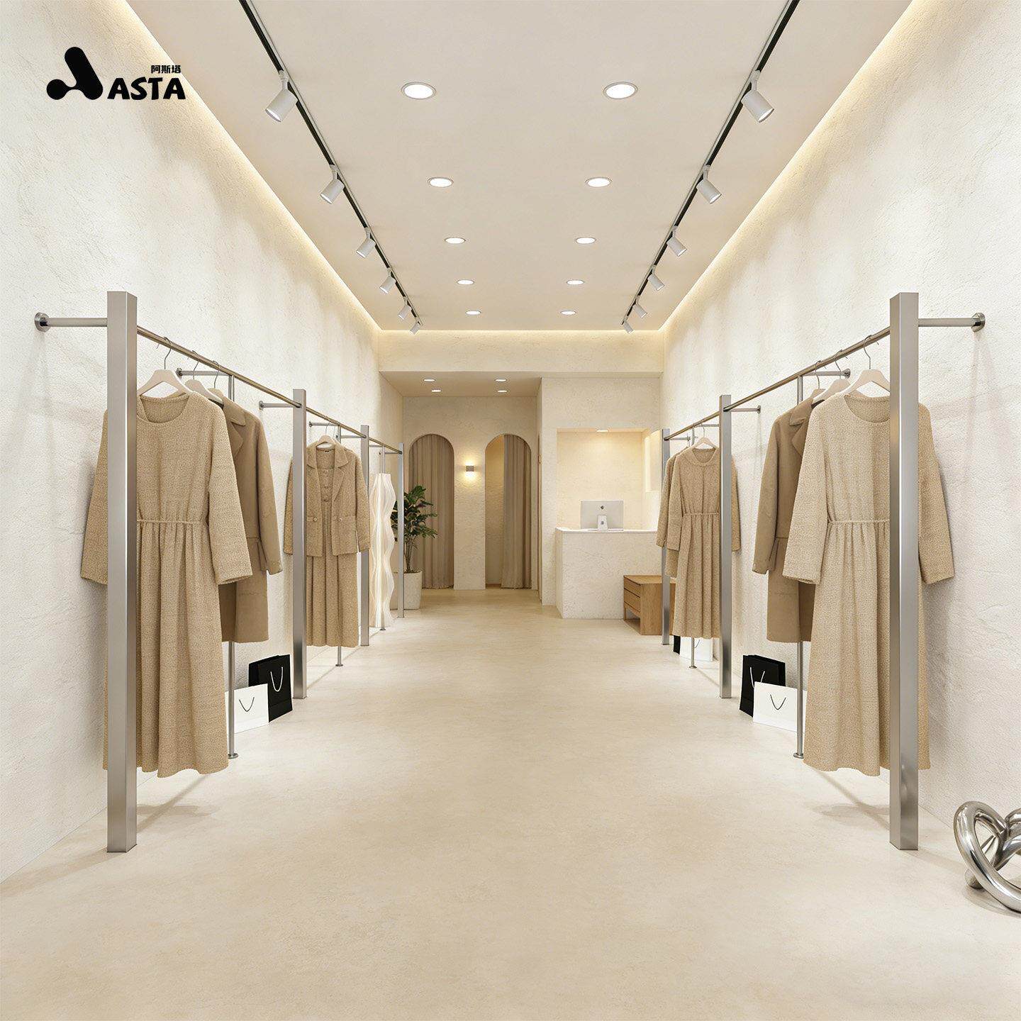 服装店展示架简约不锈钢落地式侧陈列架女装店衣服上墙挂衣架