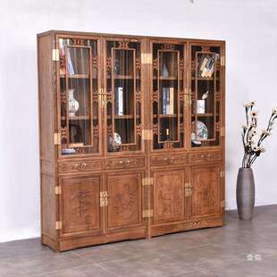 翅璃木书橱柜办公室SG001中式 书柜实木鸡展示柜书房储物陈列门柜