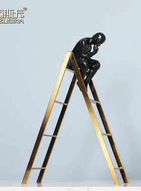 现代简约轻奢金属沉思者人物摆件 新古典客厅电视柜样板房装饰品