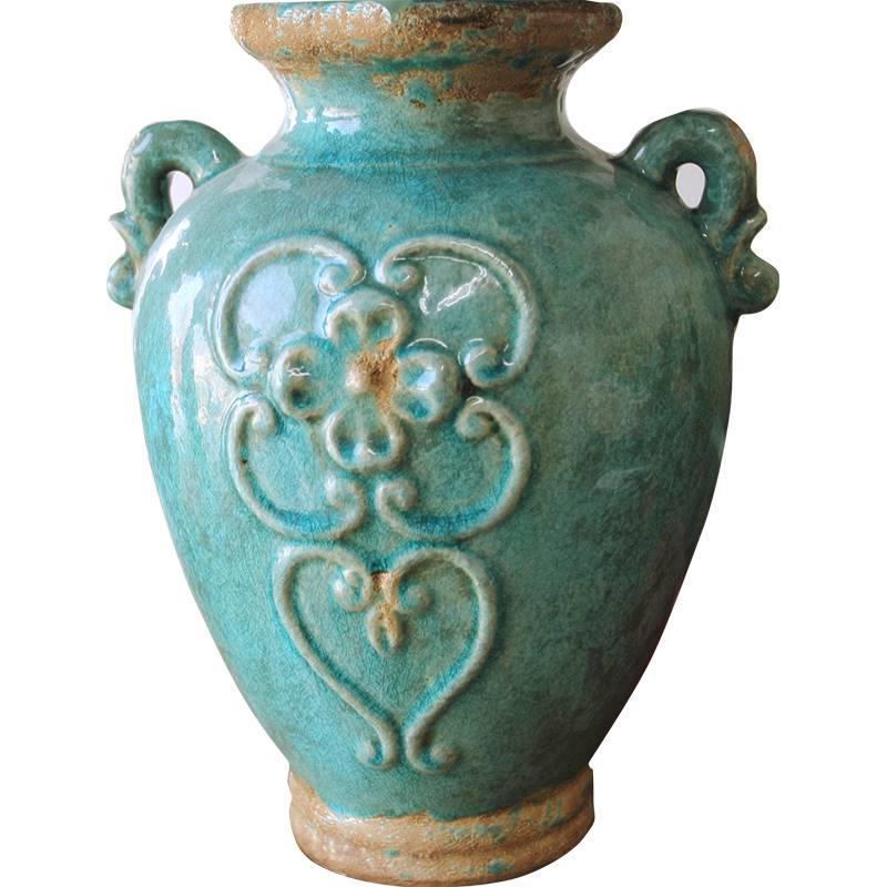 美式欧式古典地中海做旧胖罐陶瓷客餐厅桌面花瓶花器装饰工艺摆件