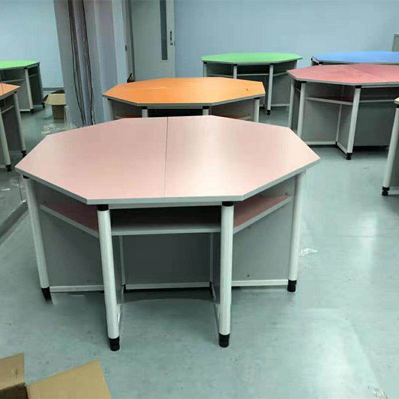学生六边桌中小学理化生实验桌六边形电脑桌彩色梯形拼接八角桌子