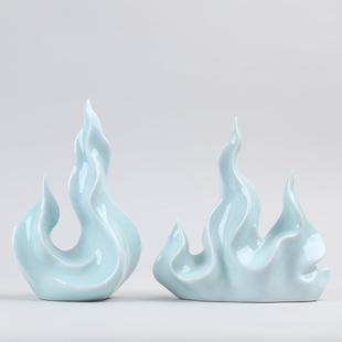 高档红色火属性火焰陶瓷礼摆件招财办公室玄关家居装饰品艺工迁品