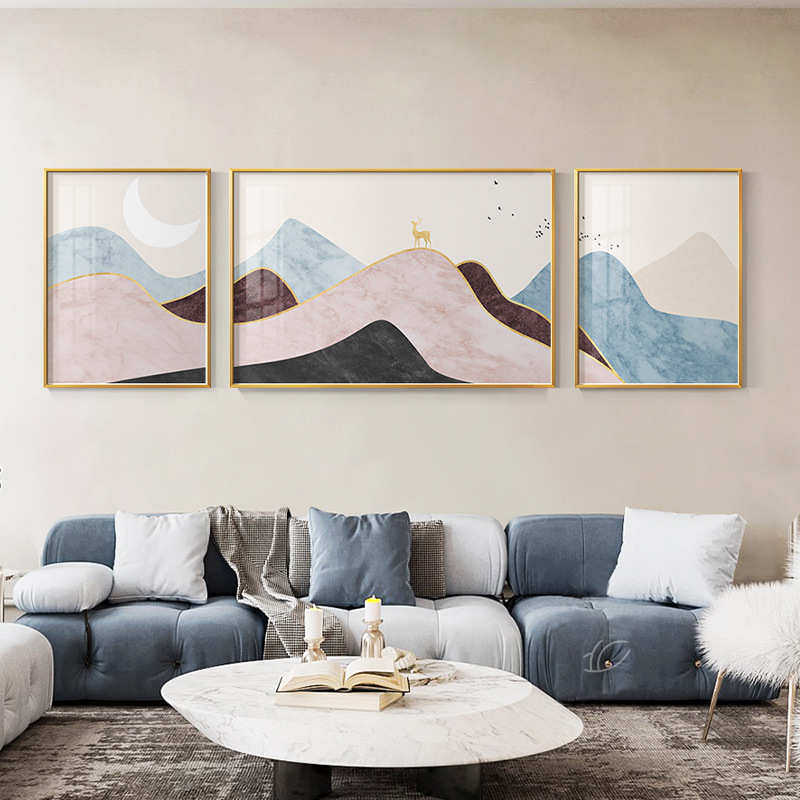 北欧风格抽象客厅三联装饰画现代简约粉色艺术轻奢沙发背景墙挂画,家居饰品,现代装饰画,淘宝优惠券,粉丝福利购,淘宝优惠卷