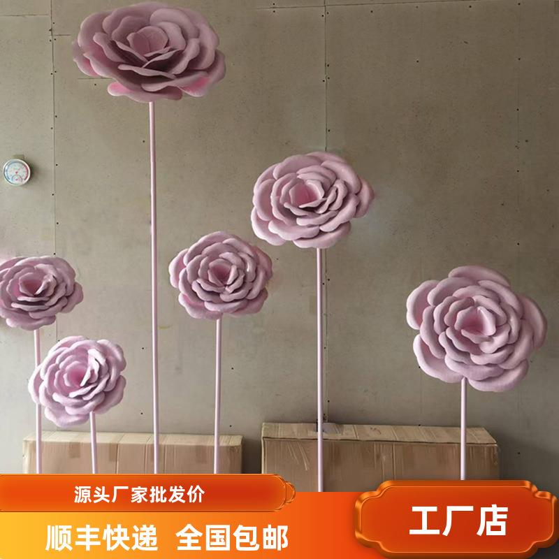 真金属铁艺玫瑰花创意雕塑商业美陈庭院装饰摆件户外大花朵花艺