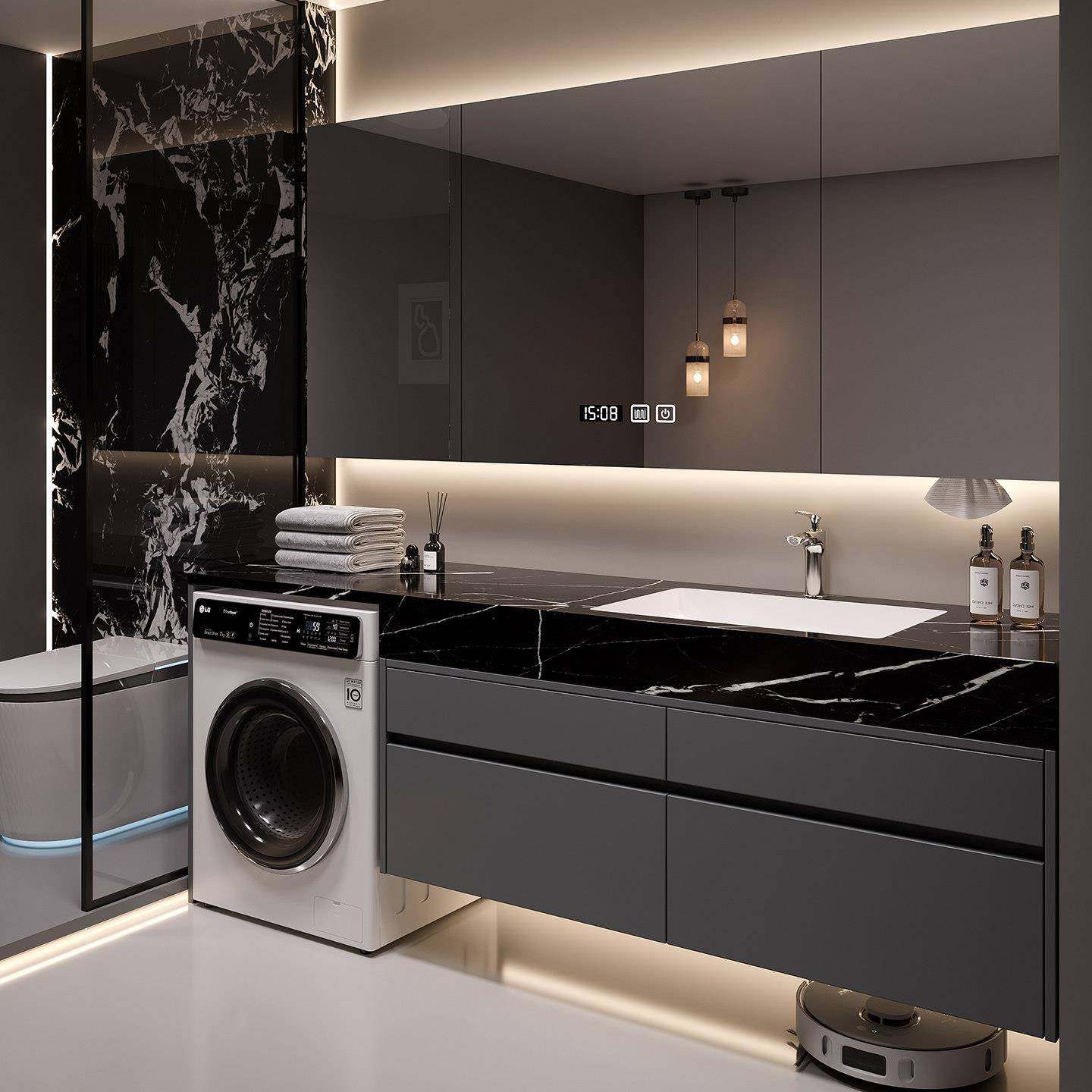 洗衣机一体浴室柜组合卫生间岩板陶瓷一体盆洗脸洗手池洗漱台定制