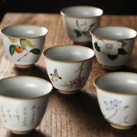 汝窑主人杯陶瓷小茶杯品茗杯，单个茶碗个人，杯功夫茶杯茶道茶具建盏