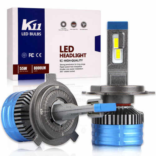 K11汽车LED大灯55W灯泡改装超亮聚光9005车灯H4远近一体H11前照灯