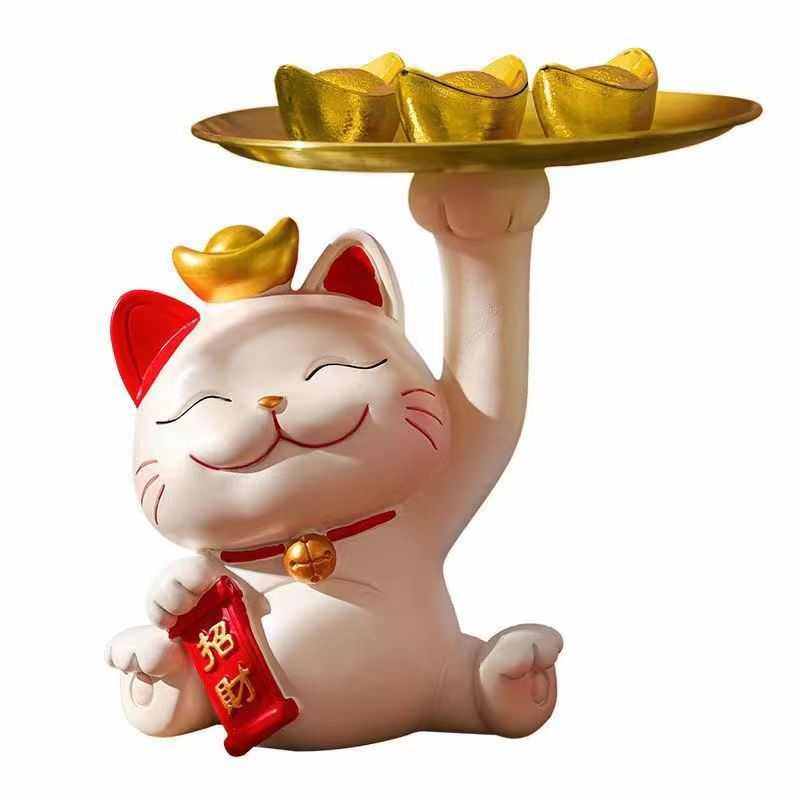 招财玄关钥匙装饰品托盘茶几摆件餐桌创意入户办公室猫收纳进门