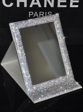 创镜意镶钻化妆折镜子贴钻公式主PBE镜梳妆镜叠欧式桌面台大号美