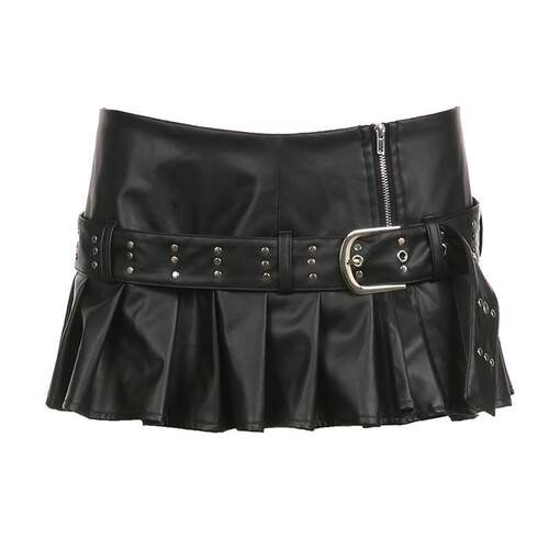 W 70112 Punk Leather A-Line Skirt 朋克风短裙