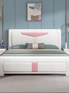 中式实床1.8米木双床压白色纹橡木简约MHH大婚1.2人米现代主卧耐