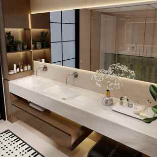 梳妆台一体浴室柜组合岩板热弯无缝盆卫生间洗手洗脸池洗漱台定制