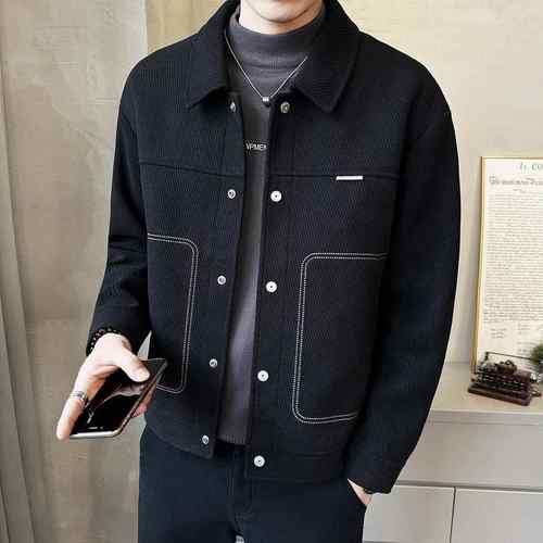 毛呢夹克外套男秋季2025新款高品质时尚潮流休闲翻领修身短1218e