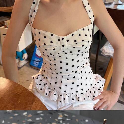 Womens Fashion Comfortable Halter Backless Polka Dot Hem