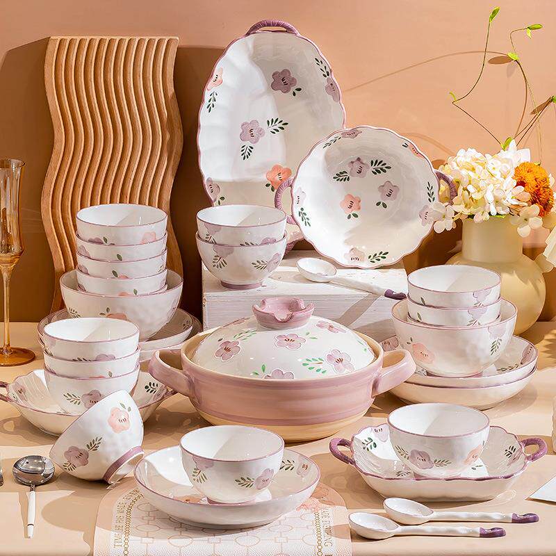 一人食餐具碗盘子陶瓷饭碗面碗碗碟套装家用组合烤盘手柄碗高颜值