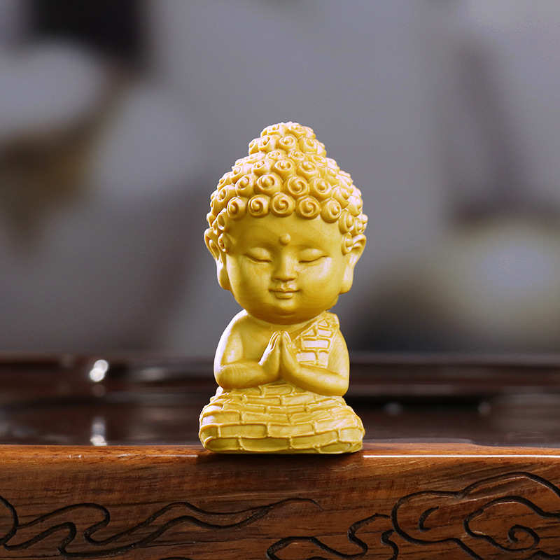 神像版件宝宝家居饰品底座黄杨手把莲花q佛释迦牟尼中式摆件木雕