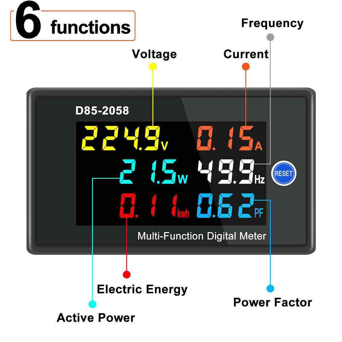 D85-2058单相数字液晶交流面板仪表电压电流频率电力监测仪