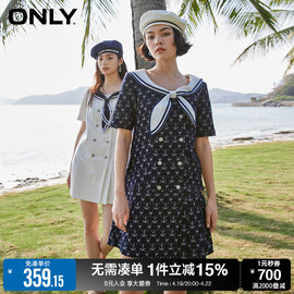 only春夏气质少女，海军领短裙百褶牛仔，连衣裙女123142008