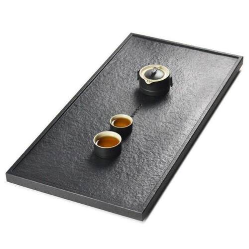 乌金石茶盘简约家用中式办公整块一体原石大号茶台茶具带排水