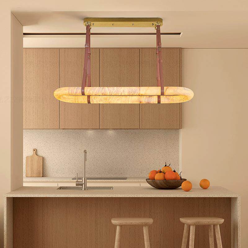 仿云石餐厅吊灯长方形设计师茶桌灯现代极简吧台书房茶室灯具