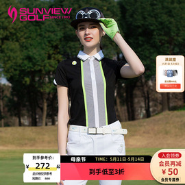 SVG高尔夫女装春夏黑白拼色短袖t恤翻领POLO衫运动上衣套装女